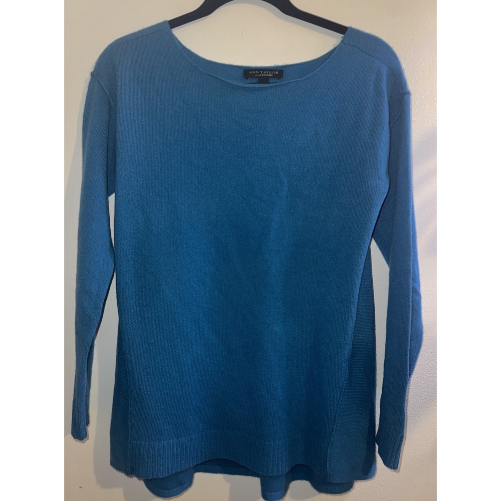 Ann Taylor 100% Cashmere Sweater Teal Blue Boat Neck Long Sleeve Small